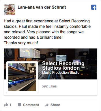 Facebook Review for Select Recording Studios