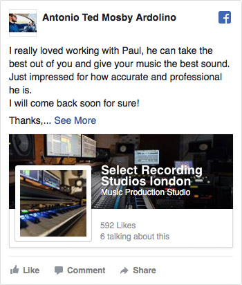 Facebook Review for Select Recording Studios London